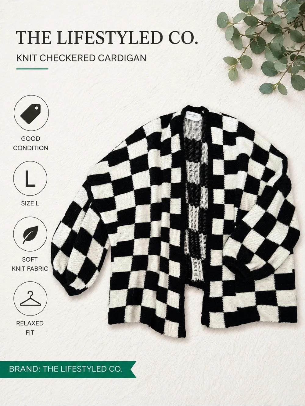 The Lifestyled Co. Black & White Checkered Knit Cardigan - Picture 1 of 1